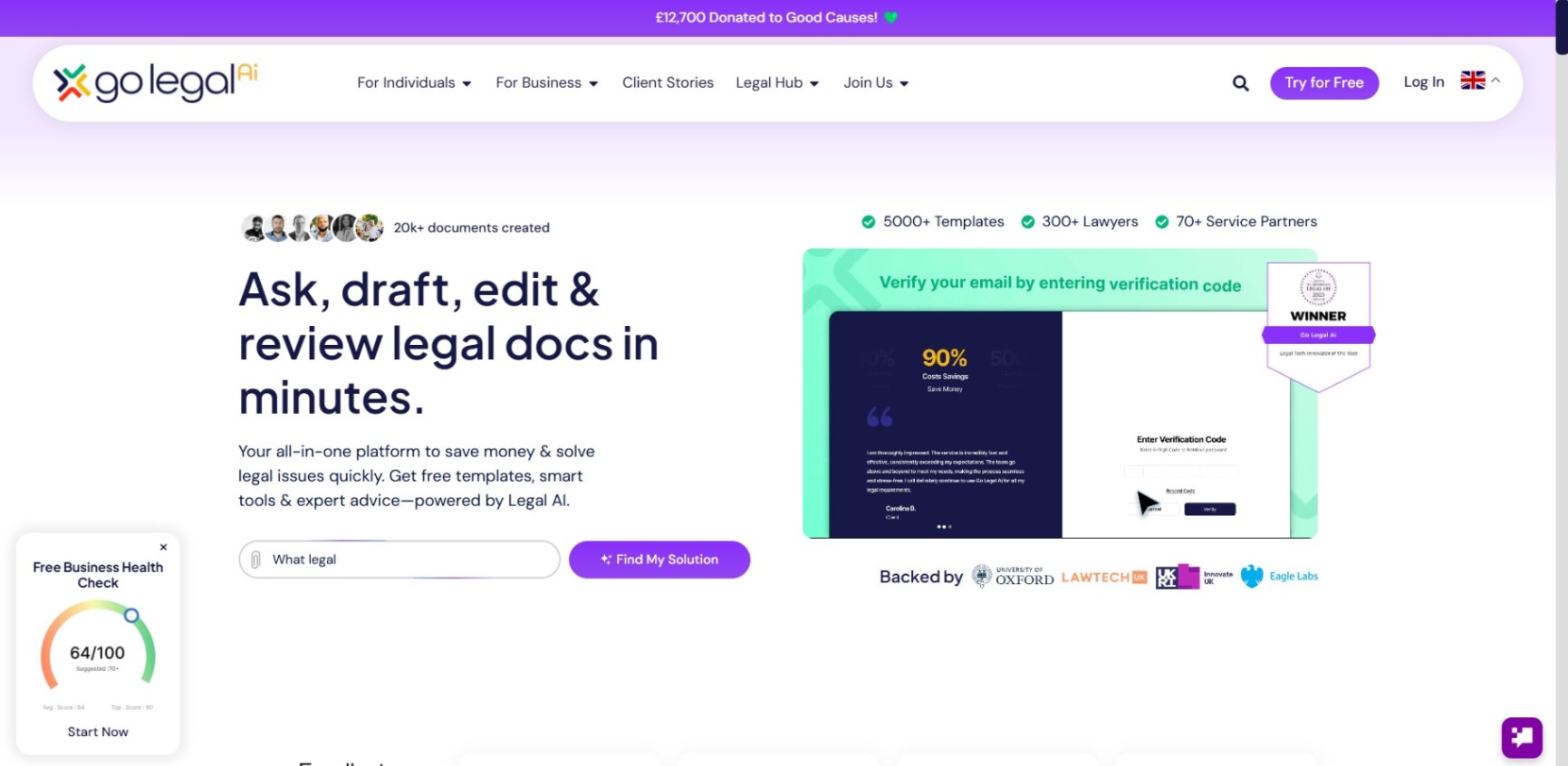 Go Legal Ai screenshot and logo